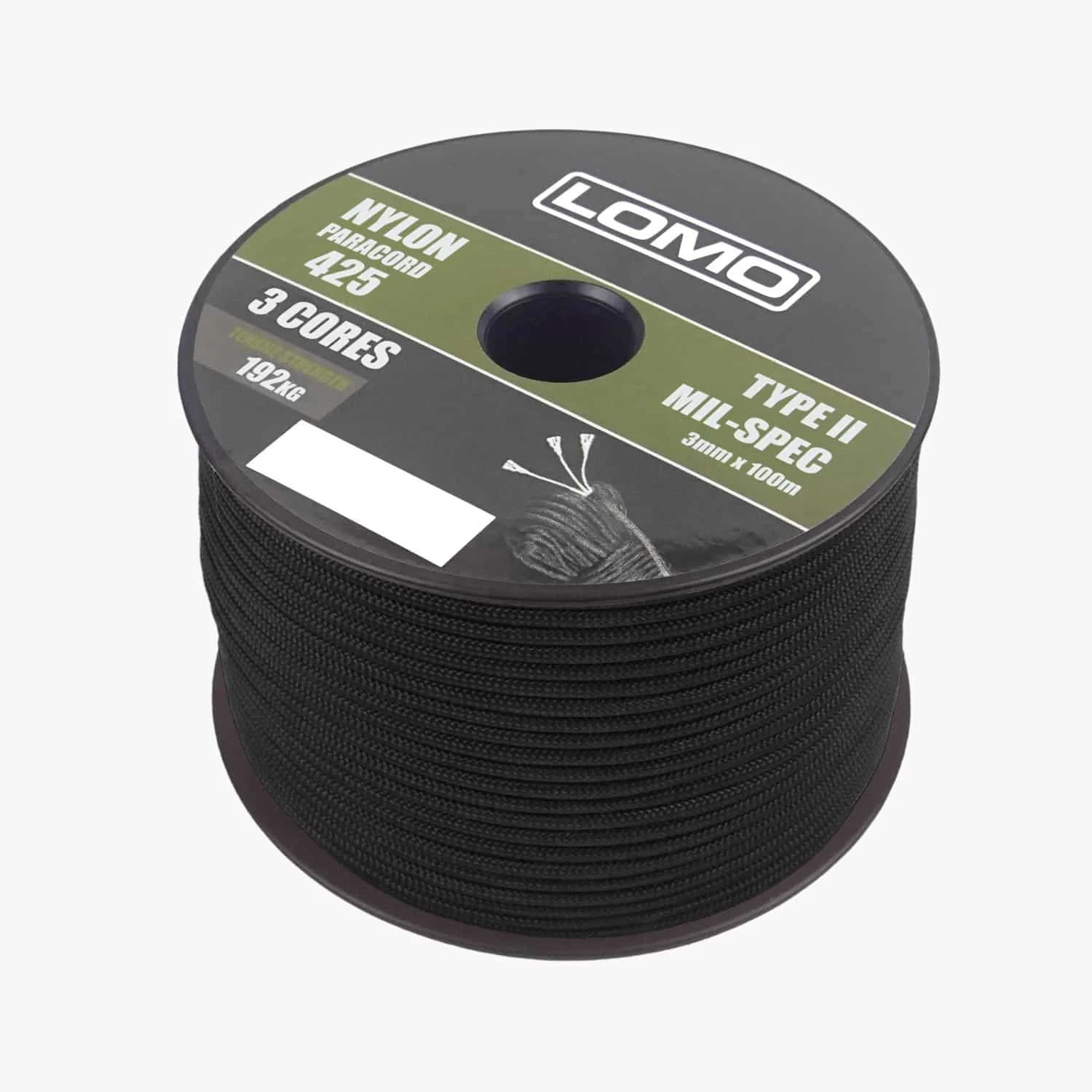 3 Strand 425 Paracord – 100m Black