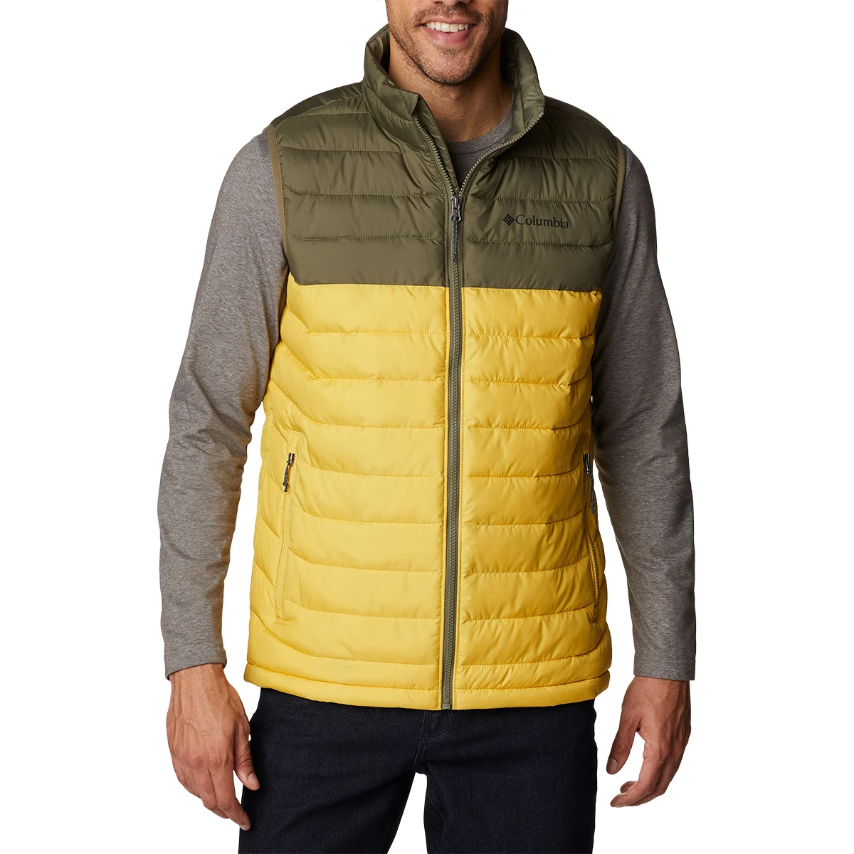 COLUMBIA POWDER LITE VEST GOLDEN NUGGET/STONE GREEN  - Hiking down jacket