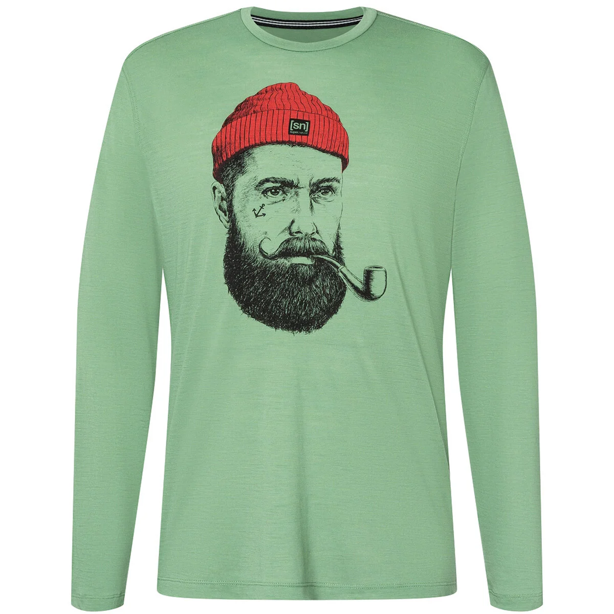 SUPER.NATURAL M SAILOR LS LODEN FROST/JET BLACK/HIGH RISK RED  - Hiking T-shirt