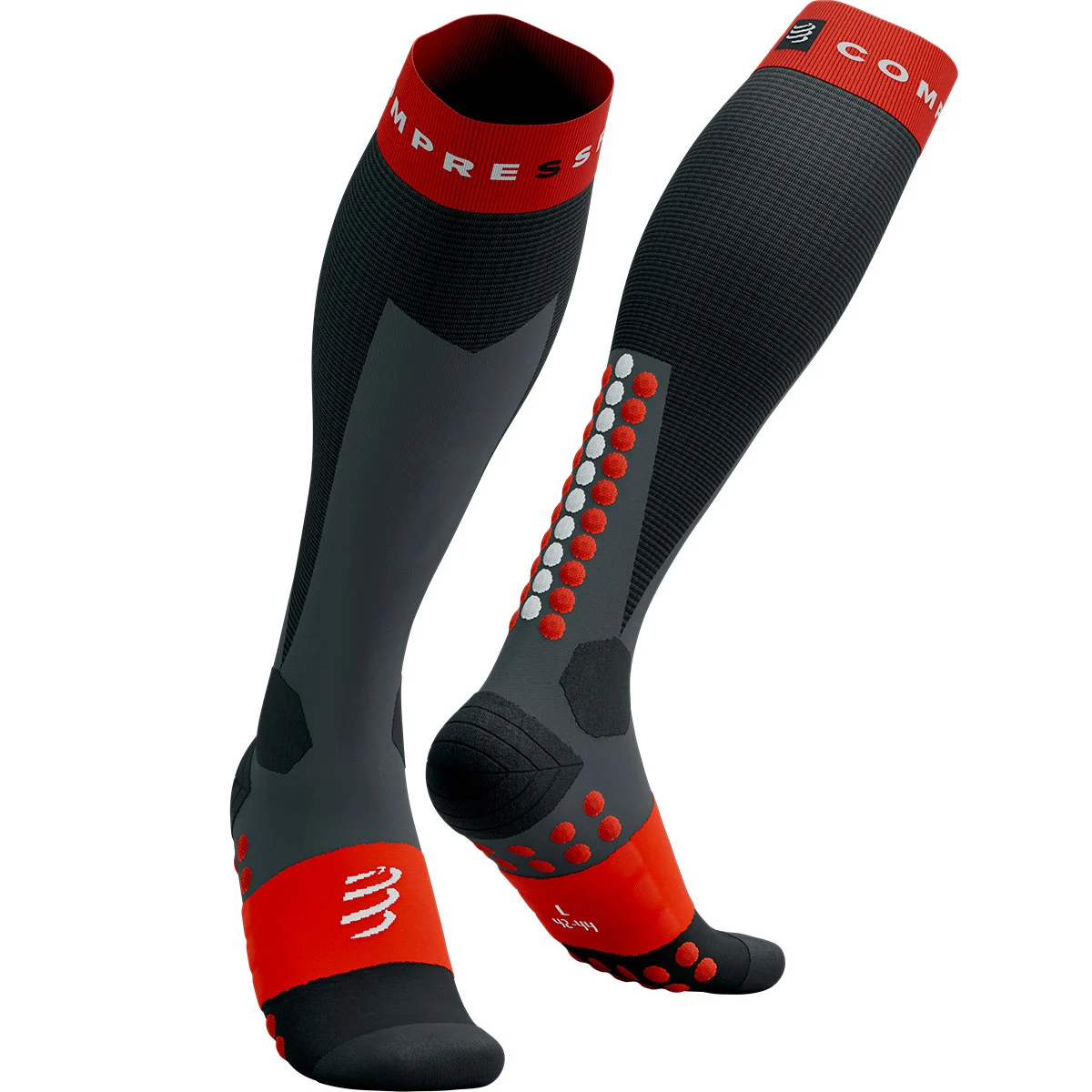 COMPRESSPORT SKI TOURING FULL SOCKS BLACK/CORE RED  - Ski socks