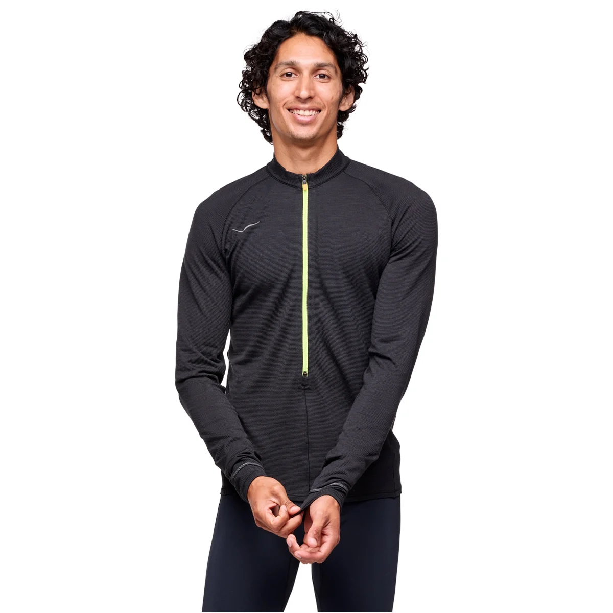 HOKA ONE ONE BASEZIP LONG SLEEVE BLACK  - Running T-shirt