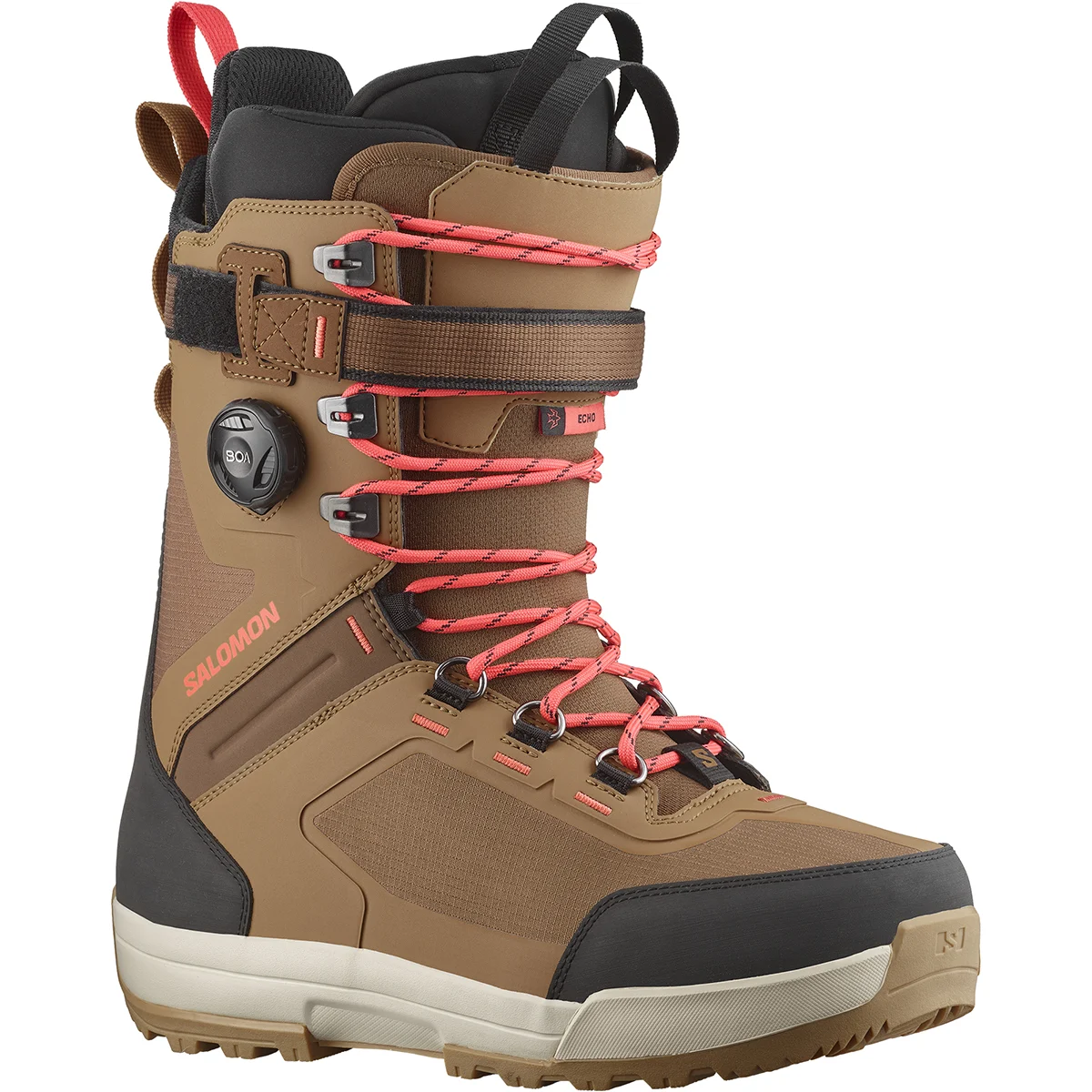 SALOMON ECHO LACE SJ BOA TOBACCO BROWN / BLACK / HOT CORAL  - Snowboard boots