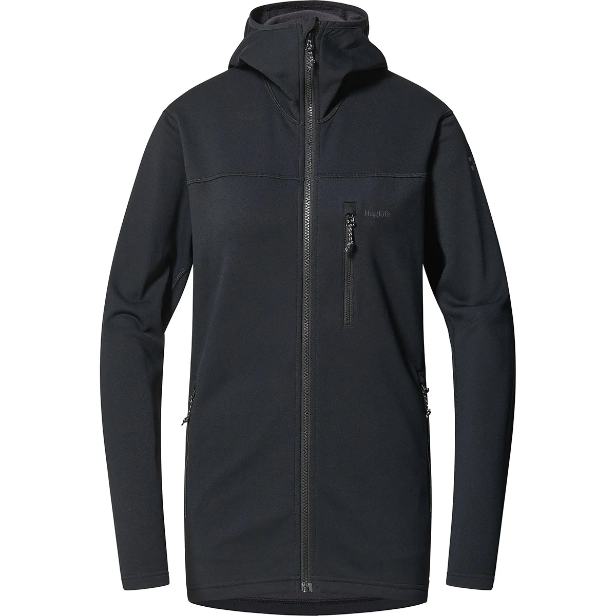 HAGLÖFS ROSSON MID HOOD W TRUE BLACK  - Ski touring ski fleece jacket