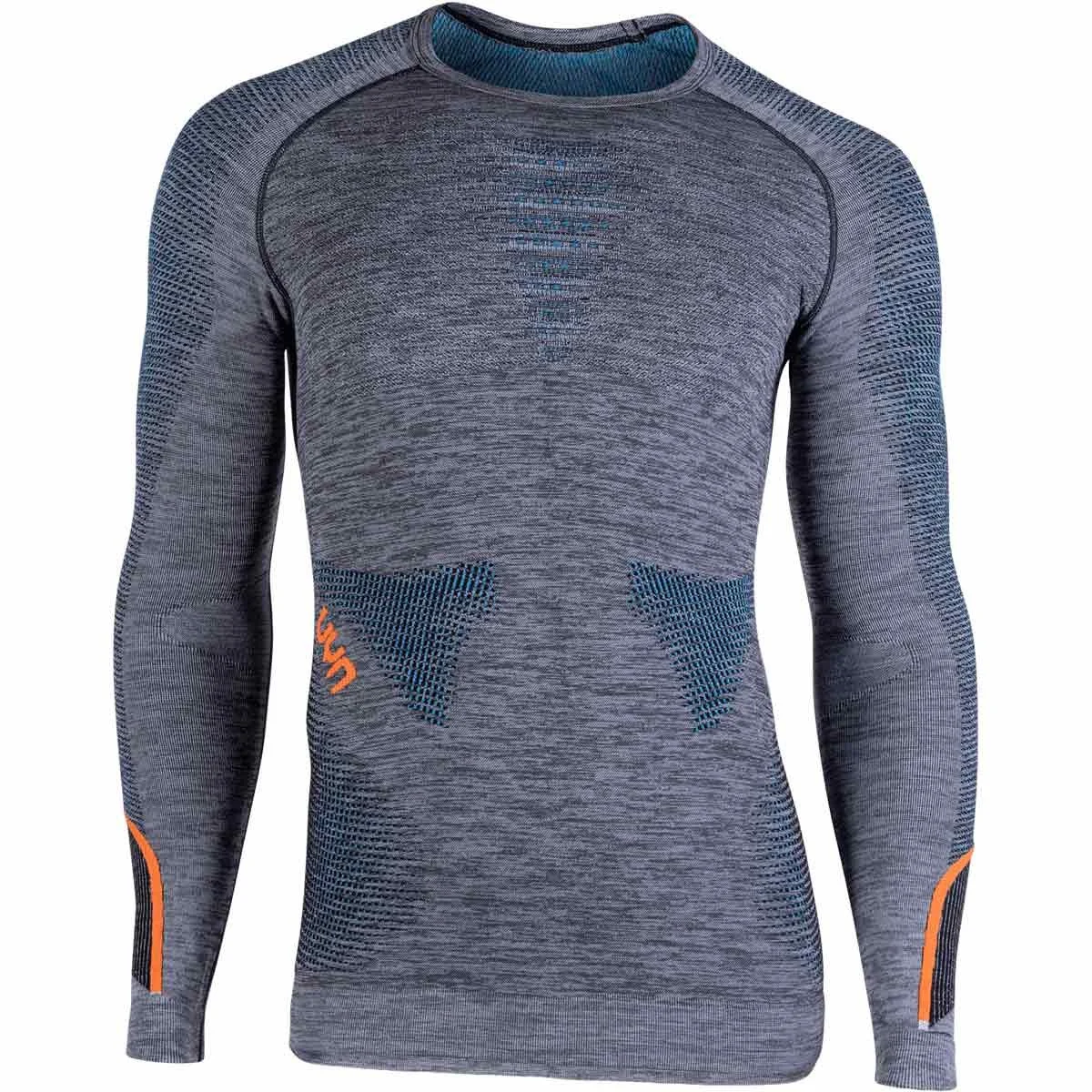 UYN AMBITYON UW SHIRT LG SL BLK MELANGE/ATLANTIC/ORANGE SHINY  - Thermal T-shirt