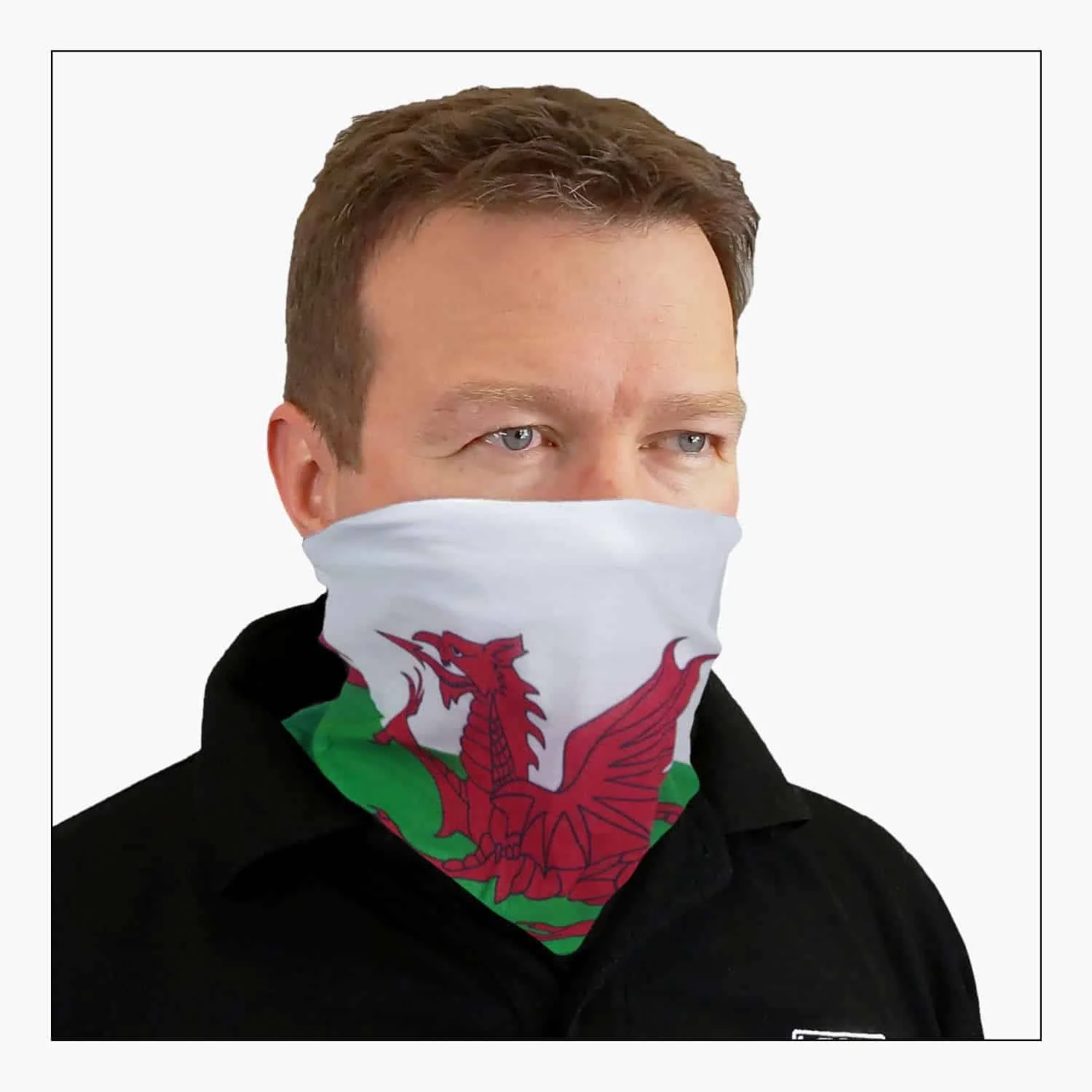 Headover Neck Tube Multifunctional Scarf – Welsh Flag, Wales, Baner Cymru, Y Ddraig Goch