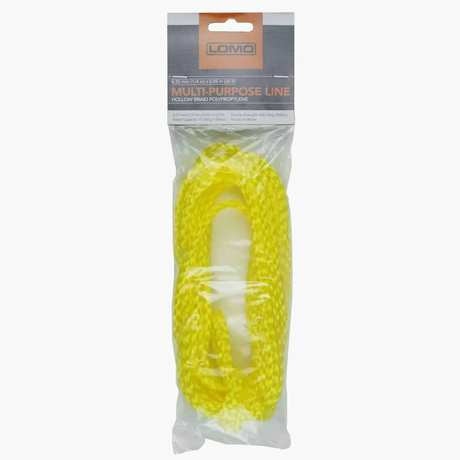 Multi Purpose Line, 6mm x 6m Hollow Braid Polypropylene Rope – Yellow