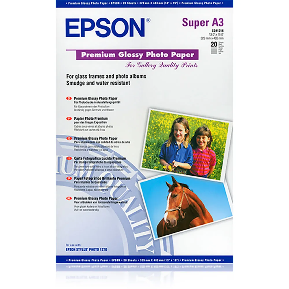 Epson Premium Glossy A3+ 20 Sheets photo paper 255gr