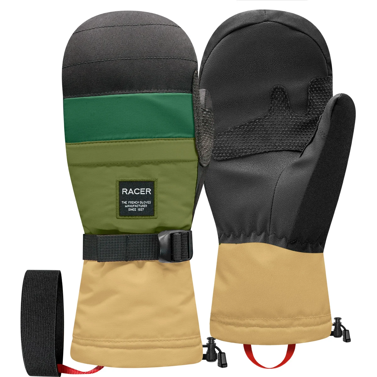 RACER COLORS MITT BLACK/GREEN  - Ski mittens