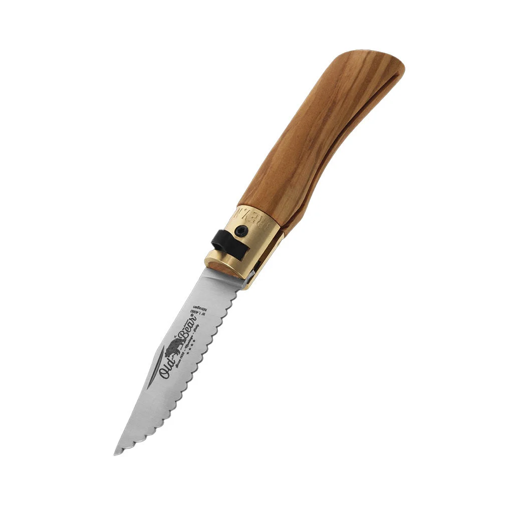 Italian Olive Folding Knife | Stainless Serrated